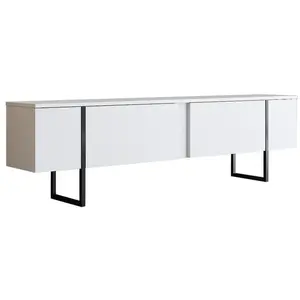 LES TENDANCES Meuble tv moderne 2 portes battantes en bois et pieds en acier taky 180cm-couleur blanc pas cher