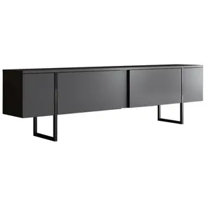 LES TENDANCES Meuble tv moderne 2 portes battantes en bois et pieds en acier taky 180cm-couleur gris anthracite pas cher