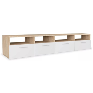 LES TENDANCES Meuble tv 4 portes 4 niches bois chêne clair et blanc chickie l190xh36xp35 pas cher