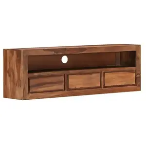 LES TENDANCES Meuble tv 3 tiroirs sesham massif foncé vizzia 120cm pas cher