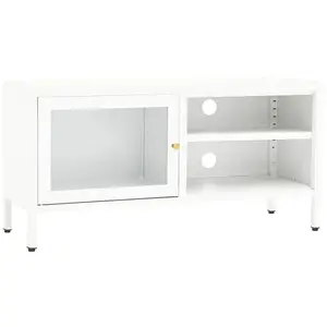 Meuble TV Blanc 90x30x44 Acier et verre pas cher
