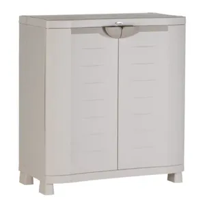 Armoire Basse De Rangement En Résine Plastiken - 2 Grandes Étageres - ...