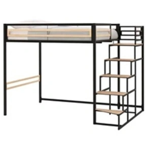M24 Lit mezzanine leon - 140x190 cm - Métal noir - Sommier inclus pas cher