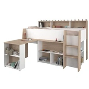 Parisot Lit combiné enfant avec bureau rétractable Décor et chene 90 200 cm Sommier