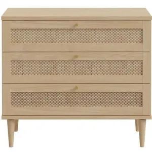MARKET24 Commode 3 tiroirs Décor Chene Cannage L90 4 P41 4 H80 cm CALASETTAVendu pardarty