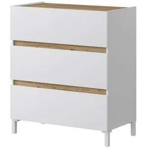 GENERIQUE Commode TEMPUS 3 tiroirs Décor chene nodi et artik Finition satinée L79 P41 H90 c