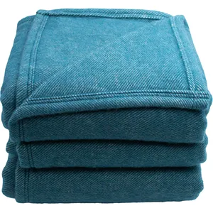 Toison d?or Couverture en laine mélangée effet denim Courmayeur Vert Cèdre