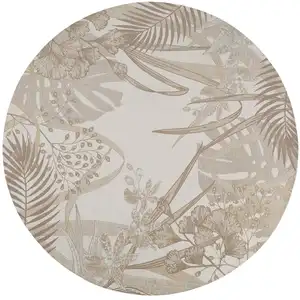 Maisons du Monde Tapis rond tissé jacquard motif feuillage beige D200 pas cher
