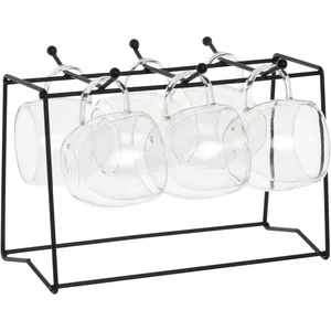 Tasses à café double paroi en verre transparent et support en métal no... pas cher