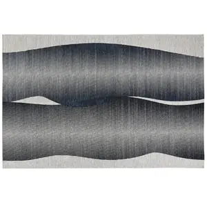 Tapis gris, bleu et écru motif ondulé tissé jacquard 155x230 pas cher