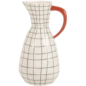 Maisons du Monde Vase pichet en grès écru quadrillé et anse orange H26
