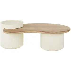 Maisons du Monde Table basse blanche et plateau en bois de manguier L125 pas cher