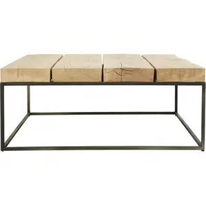 Maisons du Monde Table basse carrée en chêne massif et métal noir pas cher