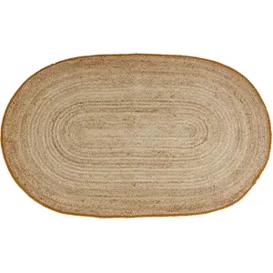 Maisons du Monde Tapis ovale en jute tressé et passpoil en coton ocre 90x150 pas cher