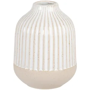 Maisons du Monde Vase en grès blanc et strié beige H12