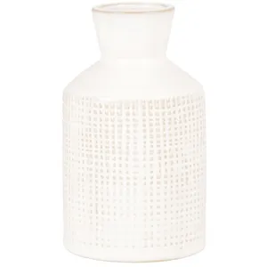 Maisons du Monde Vase en grès blanc motif quadrillé beige H13