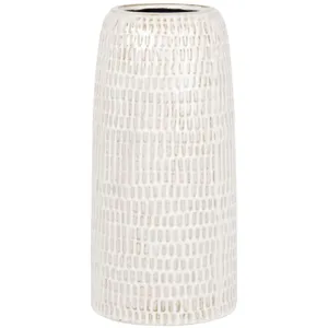 Maisons du Monde Vase en grès blanc et gris clair H25 pas cher