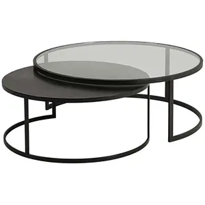 Nesttafels in getemperd glas en zwart metaal pas cher
