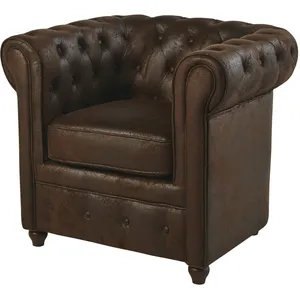 Maisons du Monde Fauteuil capitonné en suédine marron pas cher