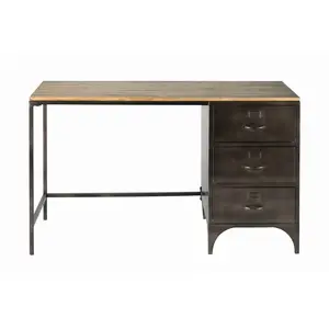Maisons du Monde Bureau industriel 3 tiroirs en métal et bois de sapin pas cher
