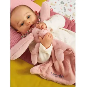 Vertbaudet Doudou lapin bi-matière personnalisable rose pas cher