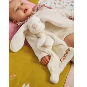 Vertbaudet Doudou lapin bi-matière personnalisable blanc pas cher
