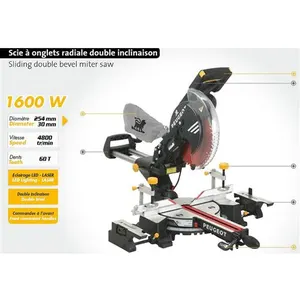 PEUGEOT OUTILLAGE FP - Scie a onglets radiale 1600w energysaw-254sb ref 132033 pas cher