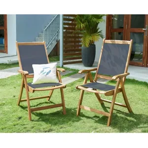 AUCUNE Lot de 2 fauteuils de jardin pliants en bois d'acacia FSC et te... pas cher