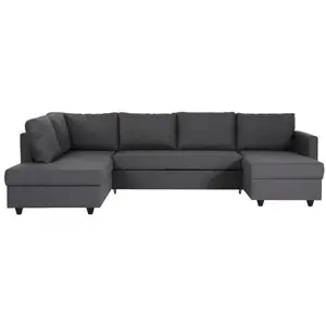 Canapé d'angle panoramique convertible Cats - Tissu gris - L 292 x P 1...