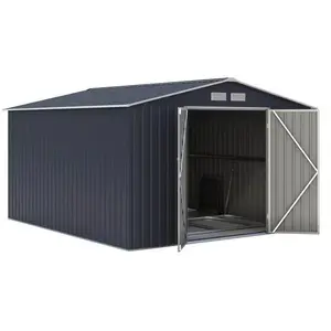 Comparateur de prix : Abri de jardin en metal 8,84m2 - 2 portes battantes - Gris anthracite