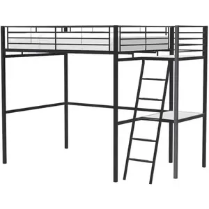 Comparateur de prix : Lit mezzanine avec bureau en métal époxy - Noir - Sommier inclus - 140...