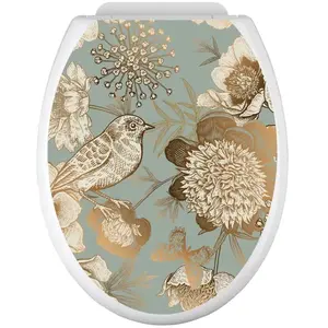 Lumalea Stickers Abattant wc - Fleurs Oiseau - 35x43 cm - Adhésif brillant