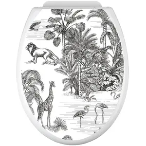 Comparateur de prix : Lumalea Stickers Abattant wc - Jungle Animaux - 35x43 cm - Adhésif brillant