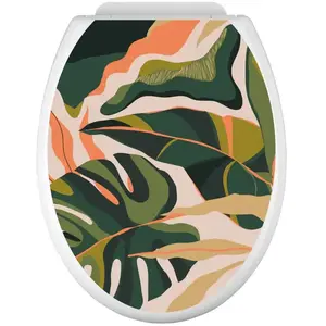 LUMALÉA Stickers Abattant wc - Feuilles Tropicales - 35x43 cm - Adhésif + Prot... pas cher