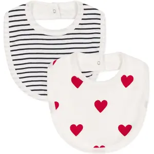 Petit Bateau - Lot 2 Bavoirs Coeurs Blanc taille unique pas cher
