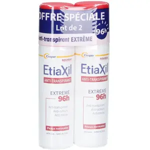 Comparateur de prix : Etiaxil Anti-transpirant Aérosol Extrême 96h 150 ml Lot de 2