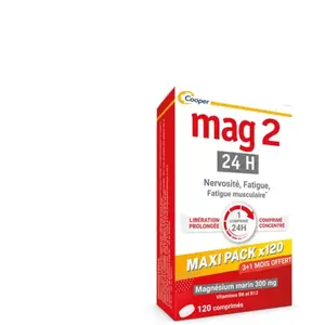 Comparateur de prix : Mag 2 24H Nervosité, Fatigue et Fatigue Musculaire 120 Comprimés