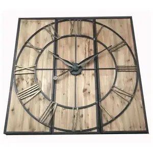 Horloge en 3 panneaux LOFT coloris bois/ noir pas cher