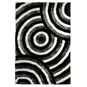 Tapis 200x300 cm DOMI CERCLES coloris noir et blanc pas cher