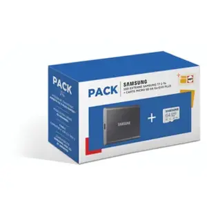 Comparateur de prix : Pack SSD Externe Samsung T7 2 To Gris + Carte microSD Evo Plus 64 Go