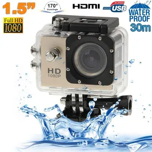 Yonis Camera Embarquée Sport LCD Caisson Etanche Waterproof 12 Mp Full HD 1080P Or + SD 8Go