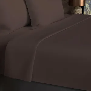 Drap plat en coton 57 fils 240x290 cm UNI brun, par Soleil d'ocre pas cher