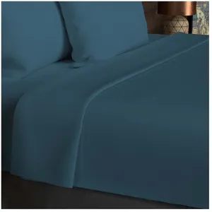 Drap plat en coton 57 fils 260x300 cm UNI bleu canard par Soleil docre pas cher