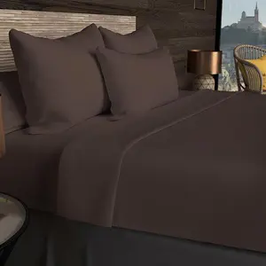 Drap plat en coton 57 fils 260x300 cm UNI brun, par Soleil d'ocre pas cher