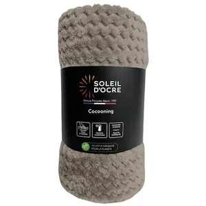 Comparateur de prix : Couverture, plaid 180x220 cm cocooning taupe, par Soleil d'ocre