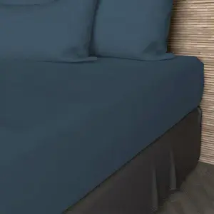 Drap housse en coton 57 fils UNI, par Soleil d'ocre bleu 90 x 190 cm pas cher