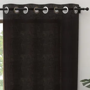 Soleil d'ocre, Rideau à Oeillets Pur Coton 135x250 cm Panama Noir pas cher