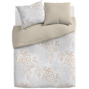 Parure De Lit 240x220 Cm Beige Imprimé 100% Coton Housse De Couette + 2 Taies D'oreiller 65x65 Cm Sagara Tex Home - La Parure De Lit pas cher