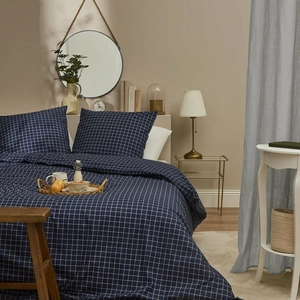 Parure De Lit 240x220cm Quaker Bleu Marine 100% Coton Avec Housse De Couette + 2 Taies D'oreiller 65x65cm Tex Home - La Parure De Lit pas cher