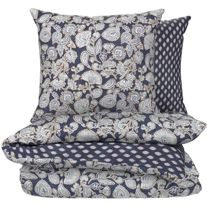 Parure De Lit 260x240 Cm Mumbai Bleu Marine Imprimé 100% Coton Bio Housse De Couette + 2 Taies D'oreiller 65x65 Cm Tex Home - La Parure De Lit pas cher